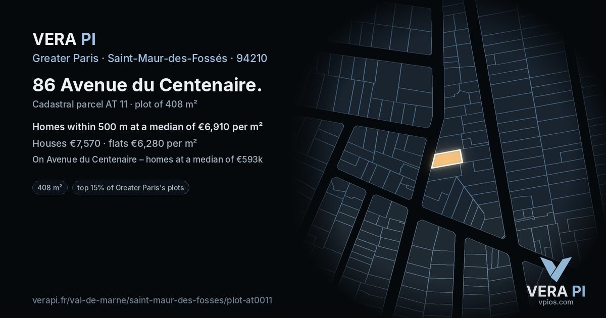 86 Avenue du Centenaire, Saint-Maur-des-Fossés at night – the plot lit, the parcels around coloured by the prices near them