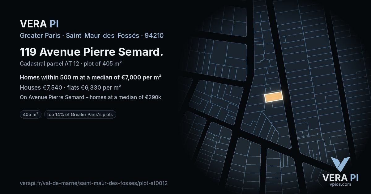 119 Avenue Pierre Semard, Saint-Maur-des-Fossés at night – the plot lit, the parcels around coloured by the prices near them