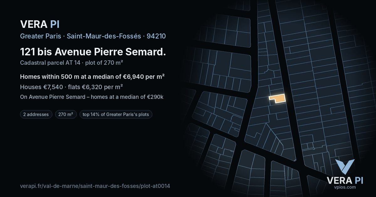 121 bis Avenue Pierre Semard, Saint-Maur-des-Fossés at night – the plot lit, the parcels around coloured by the prices near them