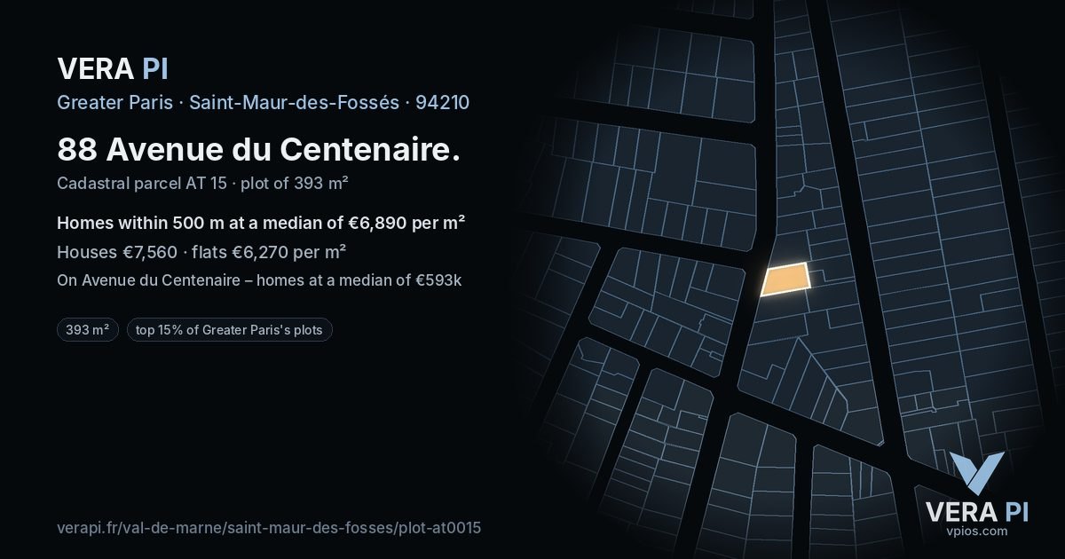 88 Avenue du Centenaire, Saint-Maur-des-Fossés at night – the plot lit, the parcels around coloured by the prices near them