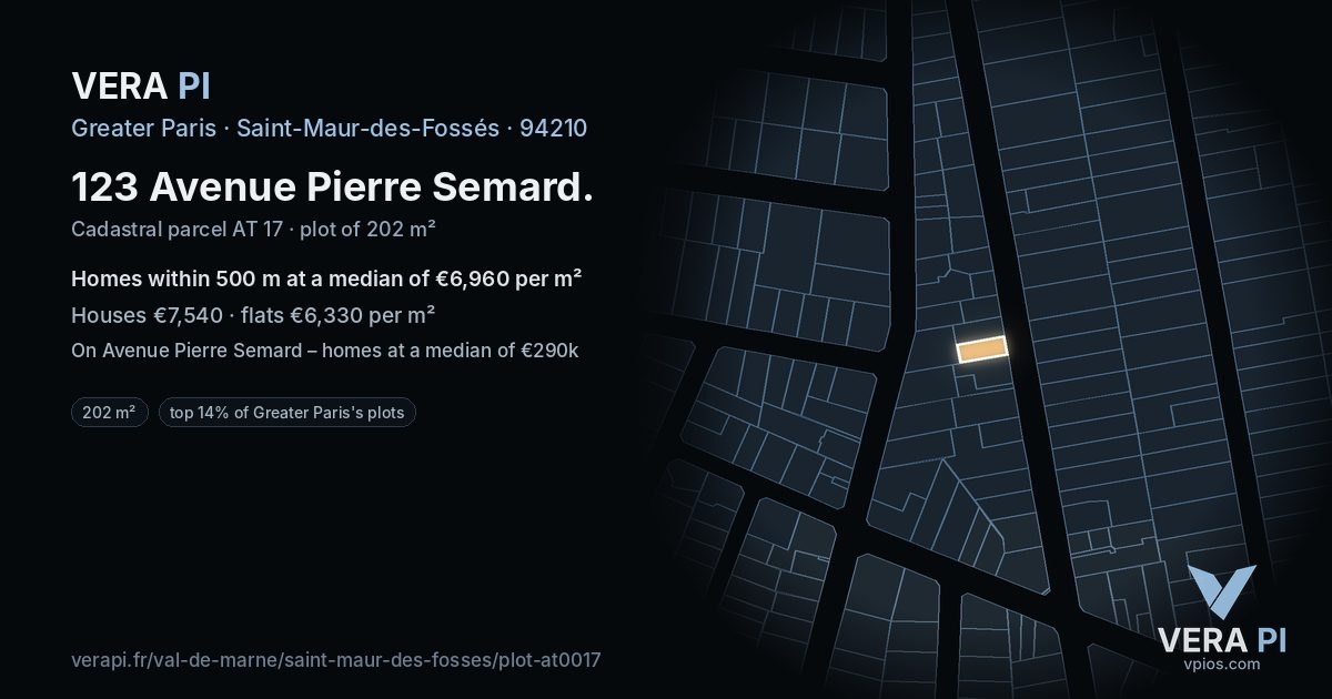 123 Avenue Pierre Semard, Saint-Maur-des-Fossés at night – the plot lit, the parcels around coloured by the prices near them