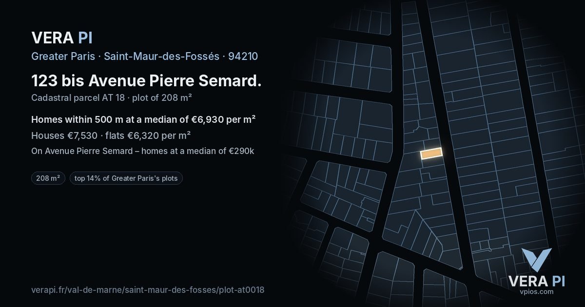 123 bis Avenue Pierre Semard, Saint-Maur-des-Fossés at night – the plot lit, the parcels around coloured by the prices near them