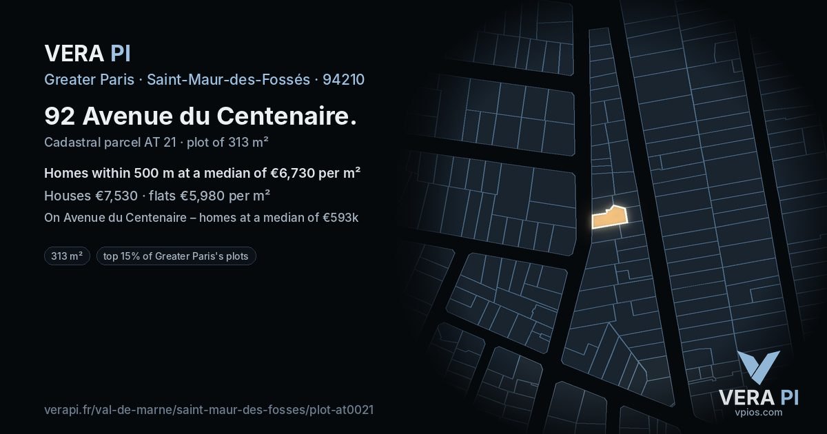 92 Avenue du Centenaire, Saint-Maur-des-Fossés at night – the plot lit, the parcels around coloured by the prices near them