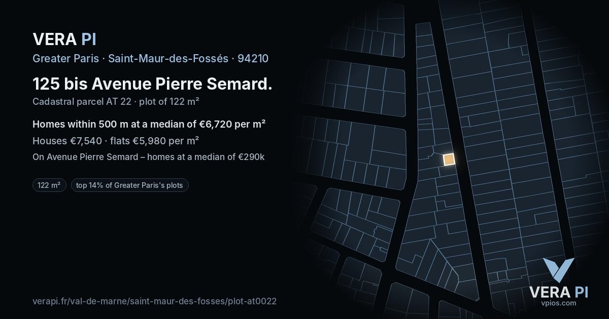 125 bis Avenue Pierre Semard, Saint-Maur-des-Fossés at night – the plot lit, the parcels around coloured by the prices near them
