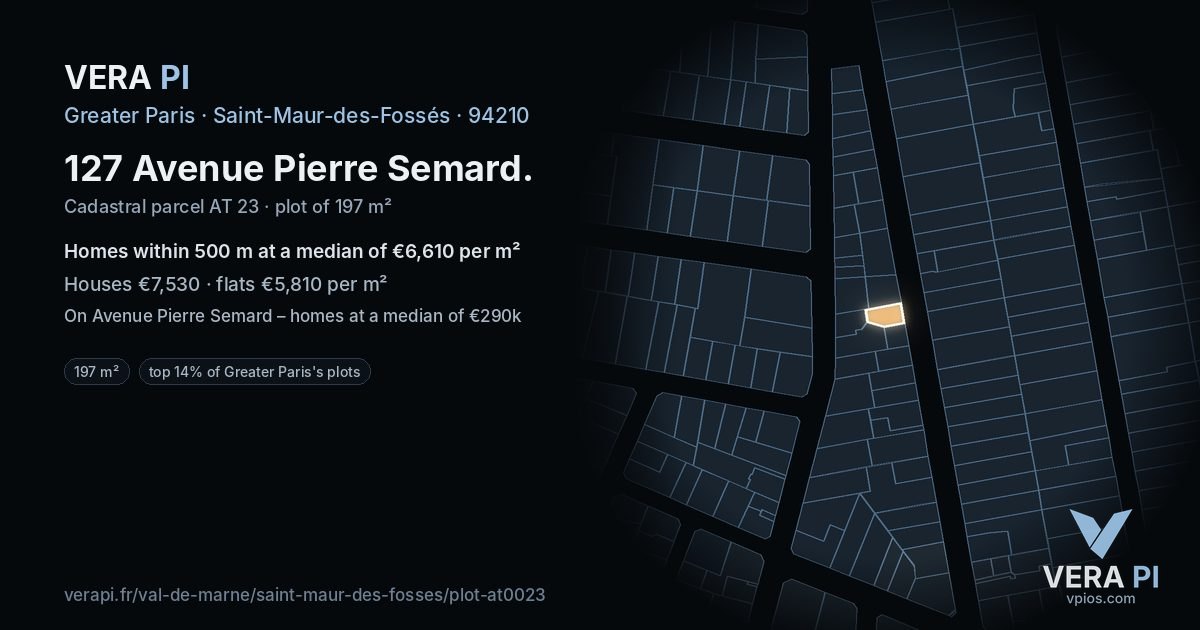 127 Avenue Pierre Semard, Saint-Maur-des-Fossés at night – the plot lit, the parcels around coloured by the prices near them