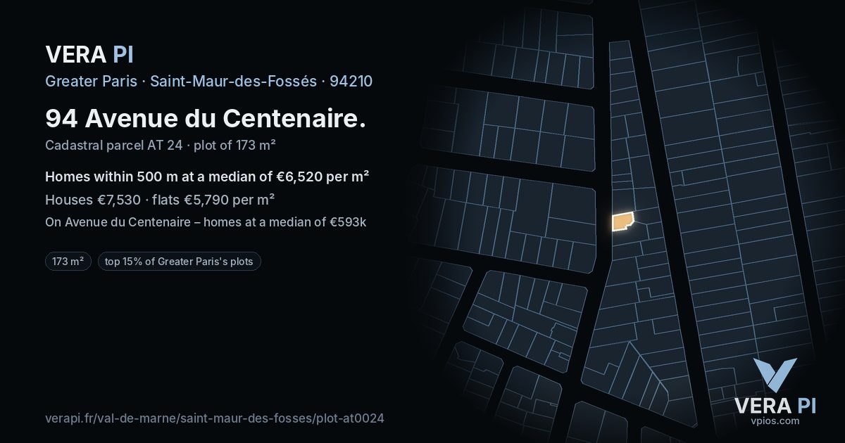 94 Avenue du Centenaire, Saint-Maur-des-Fossés at night – the plot lit, the parcels around coloured by the prices near them