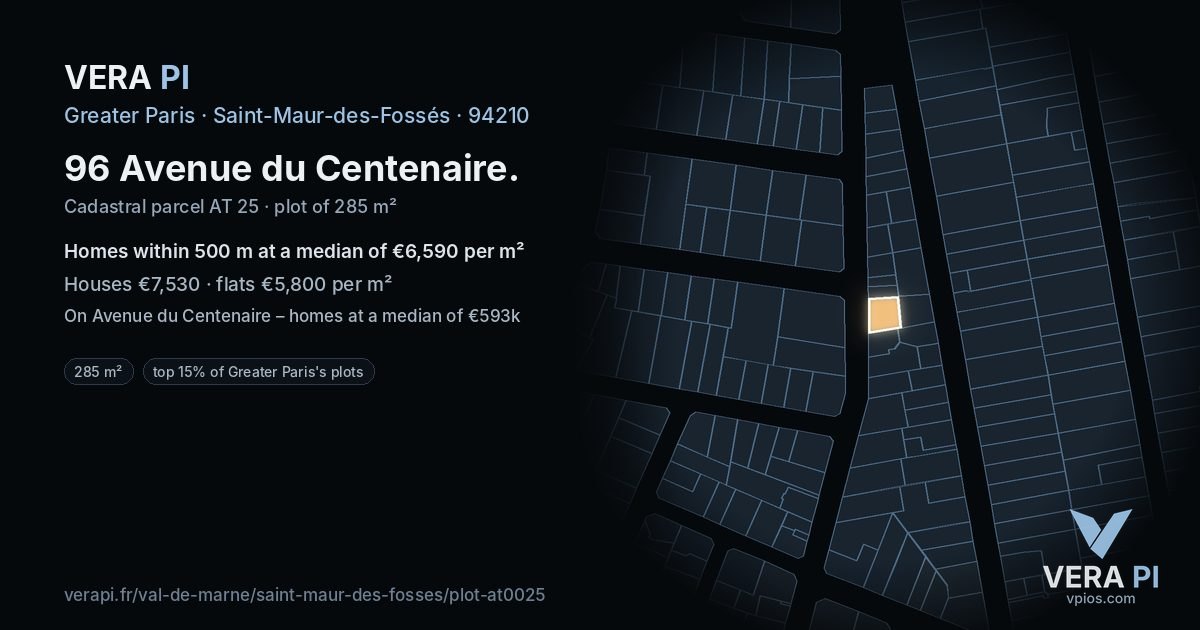 96 Avenue du Centenaire, Saint-Maur-des-Fossés at night – the plot lit, the parcels around coloured by the prices near them
