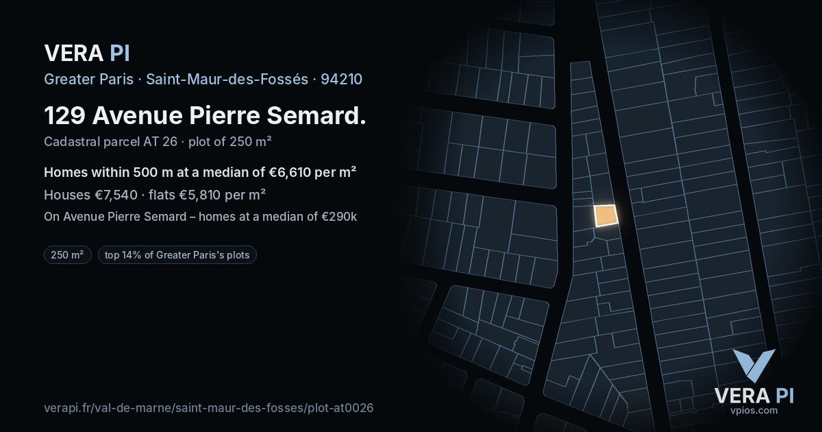 129 Avenue Pierre Semard, Saint-Maur-des-Fossés at night – the plot lit, the parcels around coloured by the prices near them