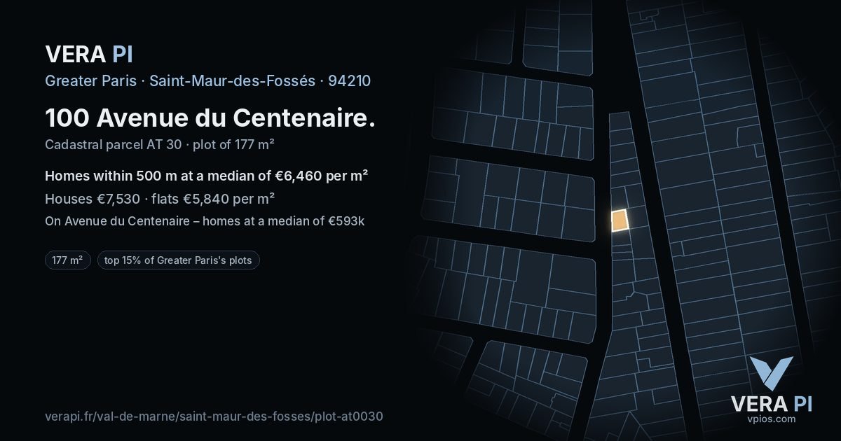 100 Avenue du Centenaire, Saint-Maur-des-Fossés at night – the plot lit, the parcels around coloured by the prices near them