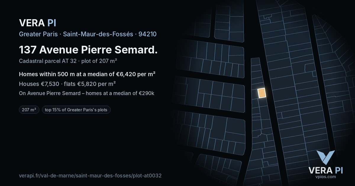 137 Avenue Pierre Semard, Saint-Maur-des-Fossés at night – the plot lit, the parcels around coloured by the prices near them