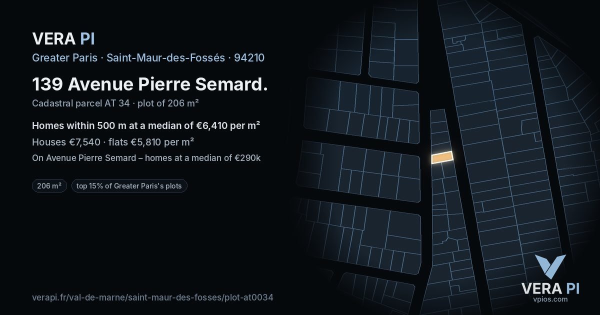 139 Avenue Pierre Semard, Saint-Maur-des-Fossés at night – the plot lit, the parcels around coloured by the prices near them