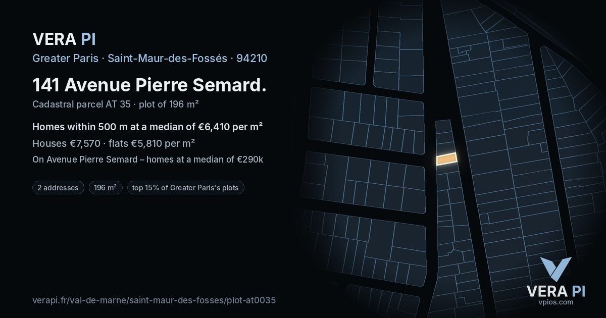 141 Avenue Pierre Semard, Saint-Maur-des-Fossés at night – the plot lit, the parcels around coloured by the prices near them