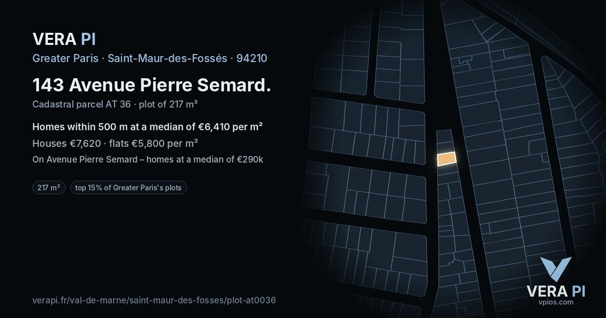 143 Avenue Pierre Semard, Saint-Maur-des-Fossés at night – the plot lit, the parcels around coloured by the prices near them