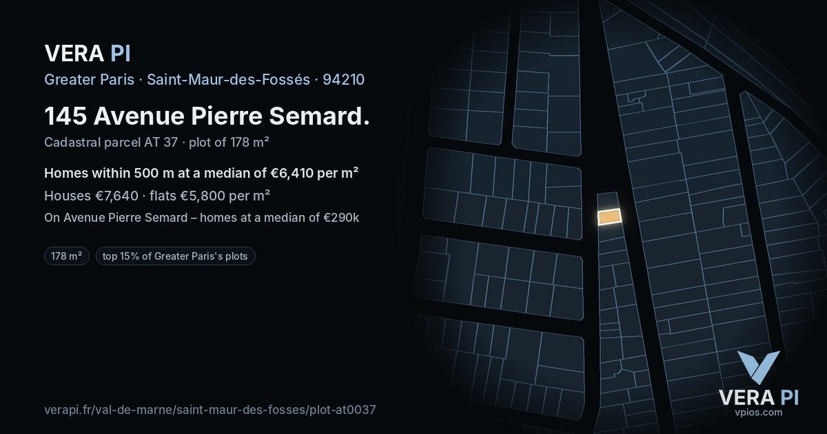 145 Avenue Pierre Semard, Saint-Maur-des-Fossés at night – the plot lit, the parcels around coloured by the prices near them