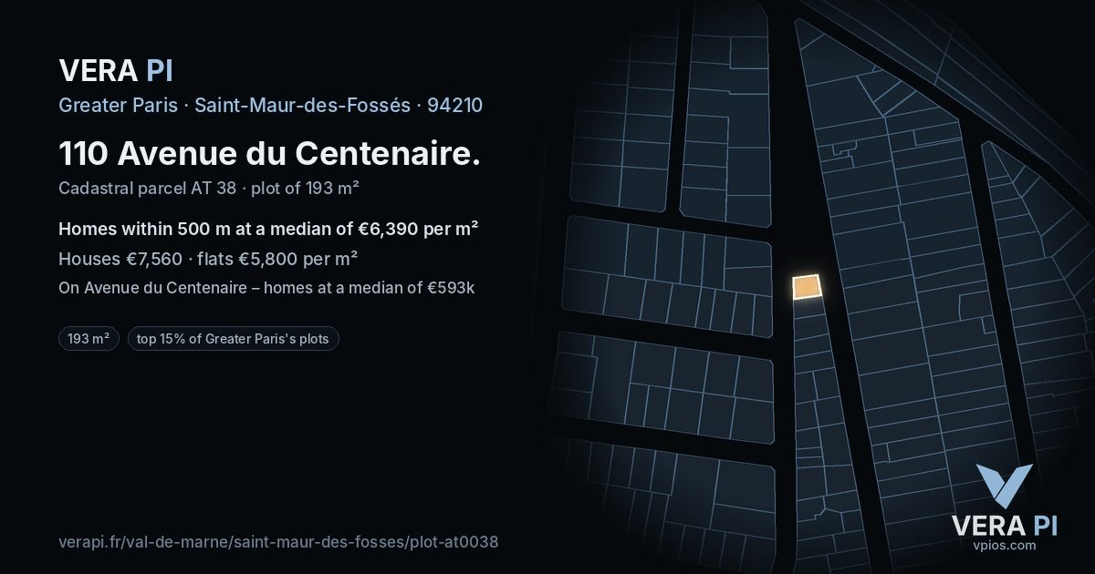 110 Avenue du Centenaire, Saint-Maur-des-Fossés at night – the plot lit, the parcels around coloured by the prices near them