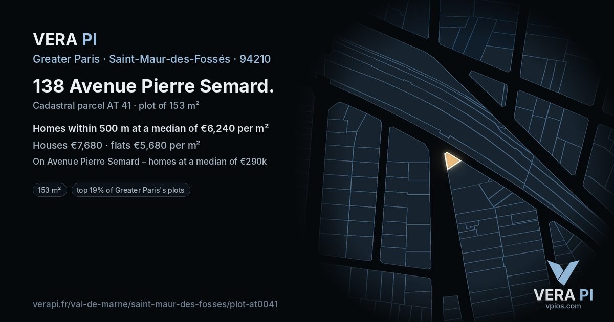 138 Avenue Pierre Semard, Saint-Maur-des-Fossés at night – the plot lit, the parcels around coloured by the prices near them