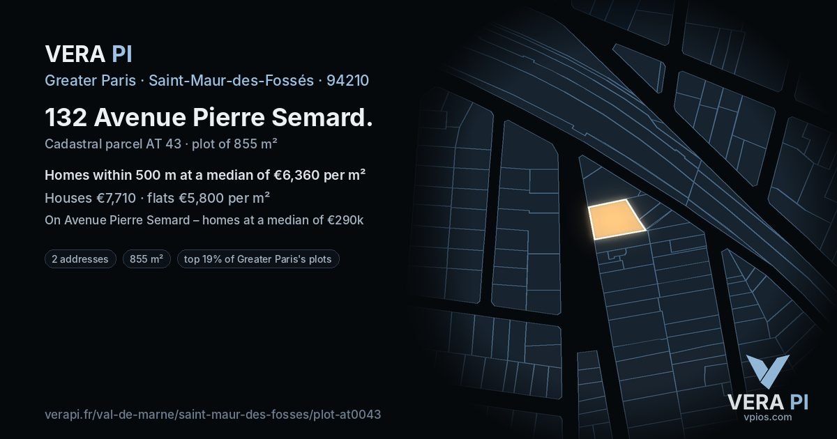 132 Avenue Pierre Semard, Saint-Maur-des-Fossés at night – the plot lit, the parcels around coloured by the prices near them