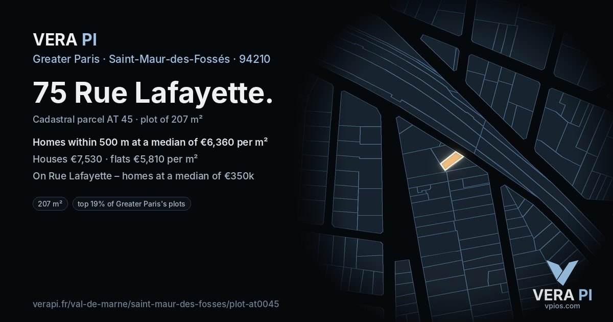 75 Rue Lafayette, Saint-Maur-des-Fossés at night – the plot lit, the parcels around coloured by the prices near them
