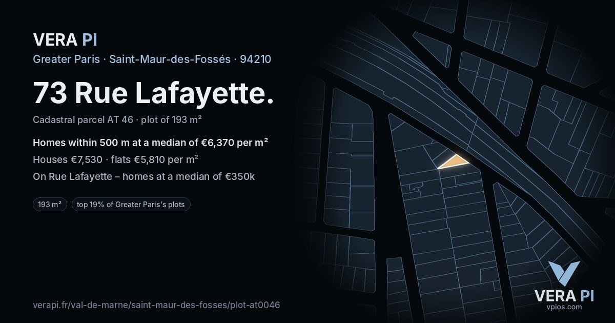 73 Rue Lafayette, Saint-Maur-des-Fossés at night – the plot lit, the parcels around coloured by the prices near them