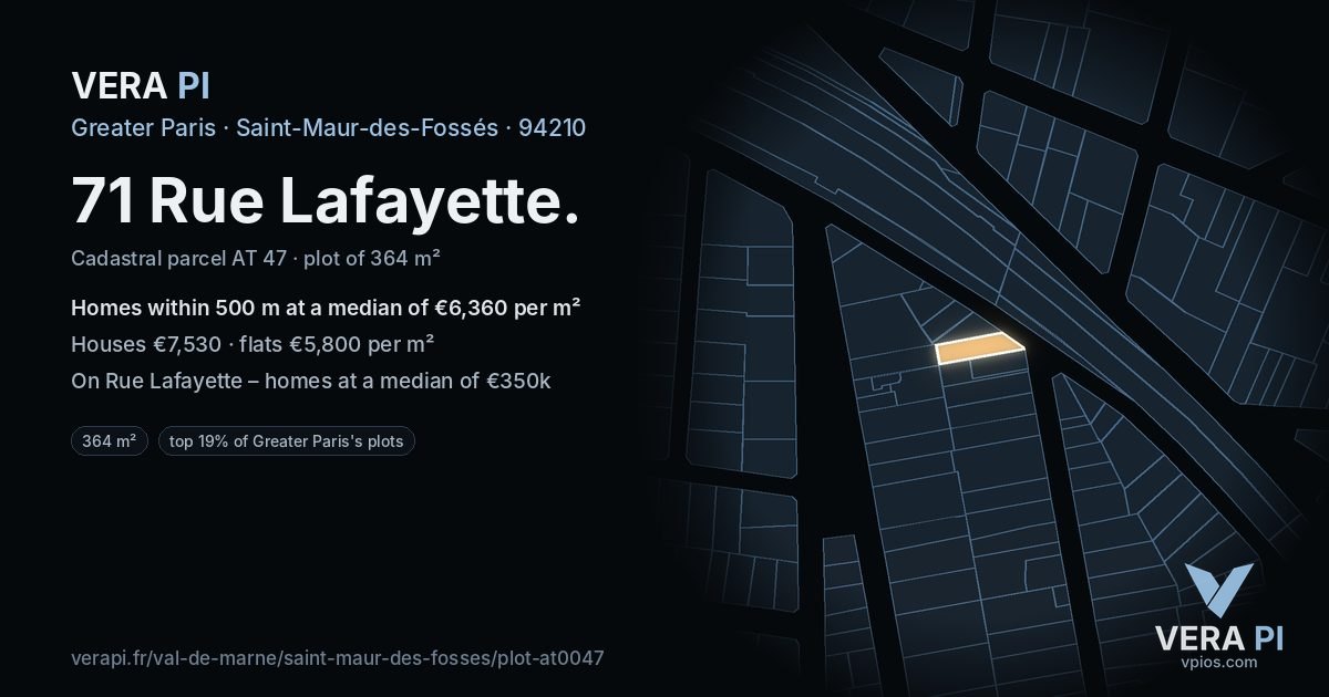 71 Rue Lafayette, Saint-Maur-des-Fossés at night – the plot lit, the parcels around coloured by the prices near them