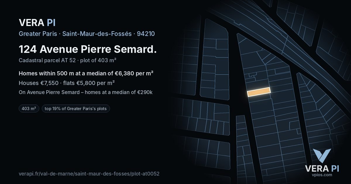 124 Avenue Pierre Semard, Saint-Maur-des-Fossés at night – the plot lit, the parcels around coloured by the prices near them