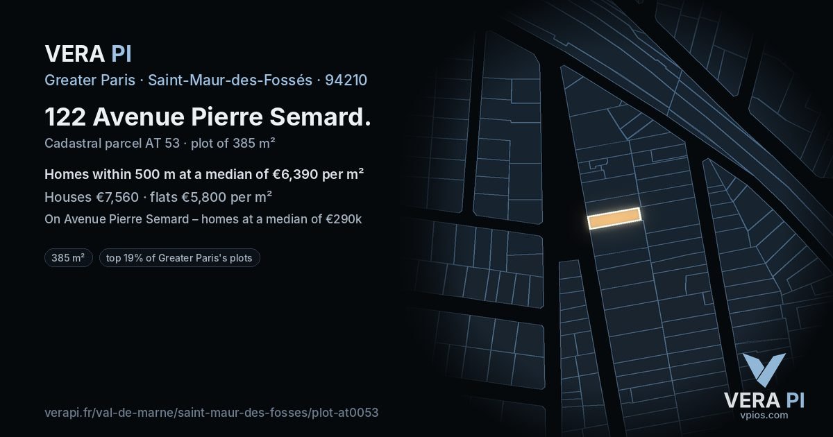 122 Avenue Pierre Semard, Saint-Maur-des-Fossés at night – the plot lit, the parcels around coloured by the prices near them