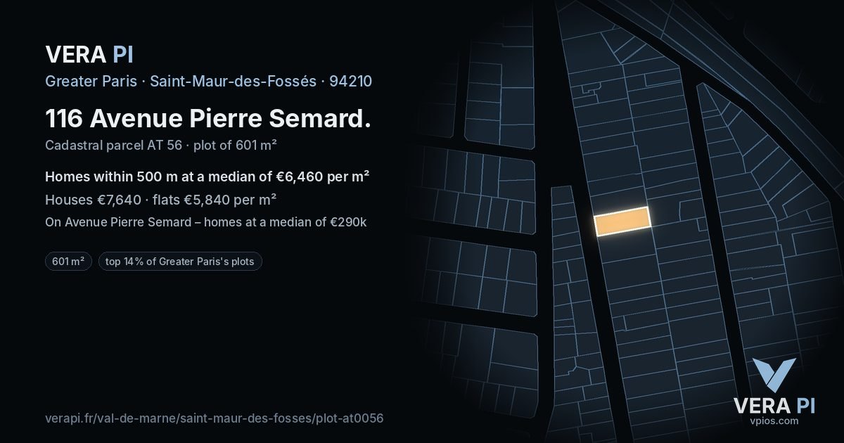 116 Avenue Pierre Semard, Saint-Maur-des-Fossés at night – the plot lit, the parcels around coloured by the prices near them