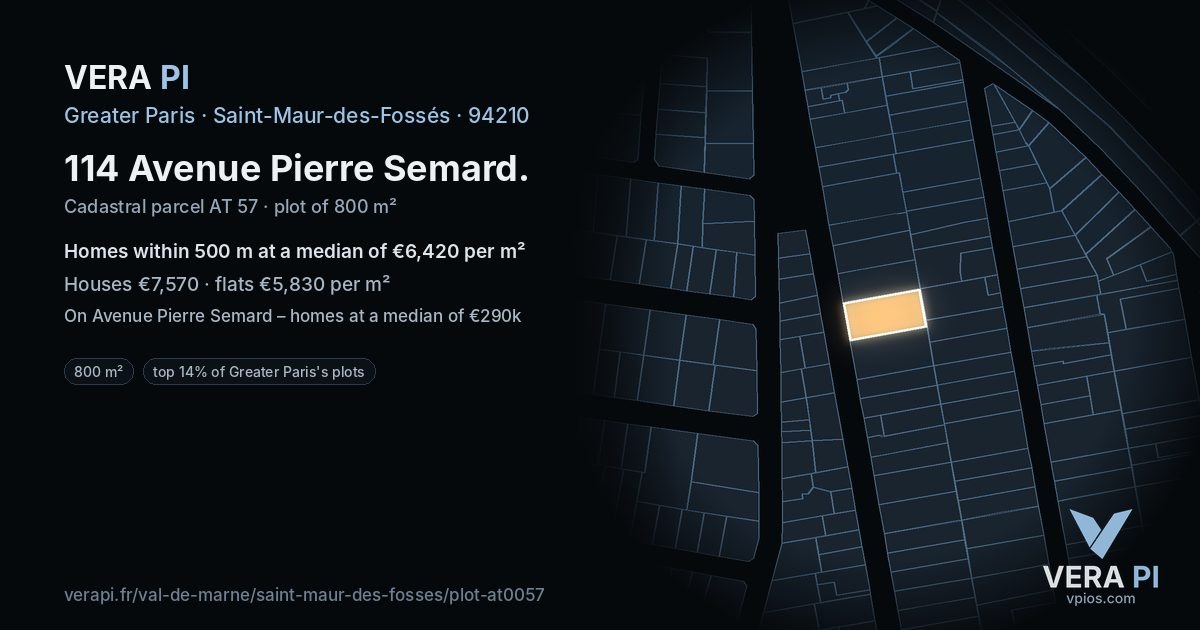 114 Avenue Pierre Semard, Saint-Maur-des-Fossés at night – the plot lit, the parcels around coloured by the prices near them