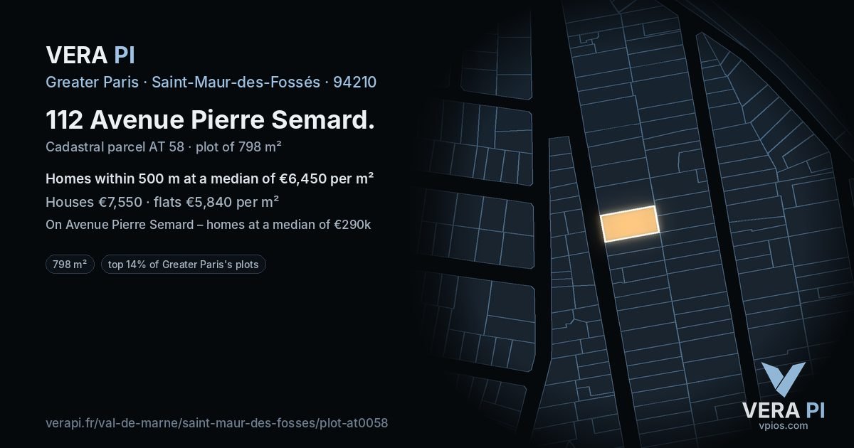 112 Avenue Pierre Semard, Saint-Maur-des-Fossés at night – the plot lit, the parcels around coloured by the prices near them