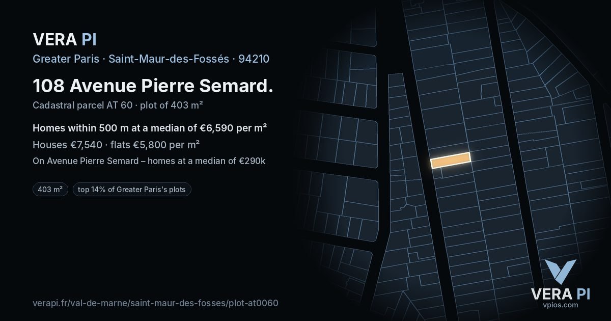 108 Avenue Pierre Semard, Saint-Maur-des-Fossés at night – the plot lit, the parcels around coloured by the prices near them
