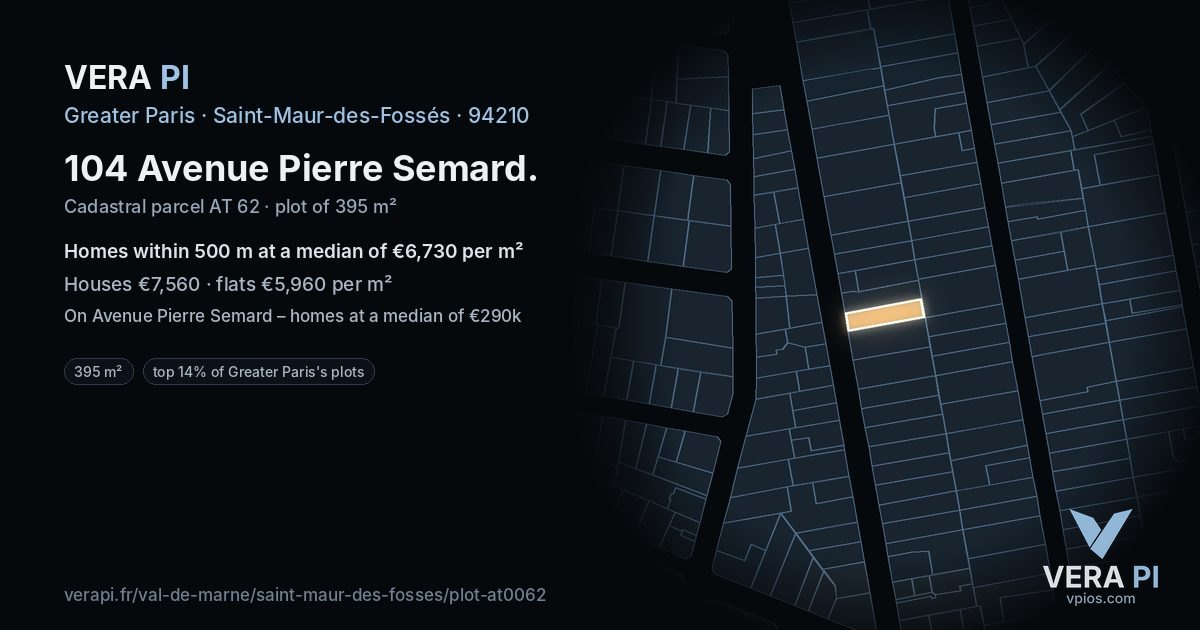 104 Avenue Pierre Semard, Saint-Maur-des-Fossés at night – the plot lit, the parcels around coloured by the prices near them