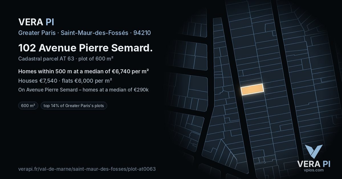 102 Avenue Pierre Semard, Saint-Maur-des-Fossés at night – the plot lit, the parcels around coloured by the prices near them