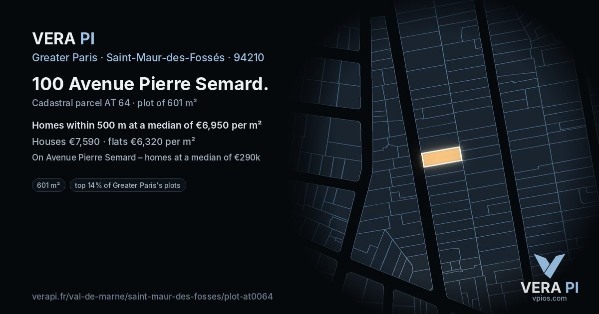 100 Avenue Pierre Semard, Saint-Maur-des-Fossés at night – the plot lit, the parcels around coloured by the prices near them