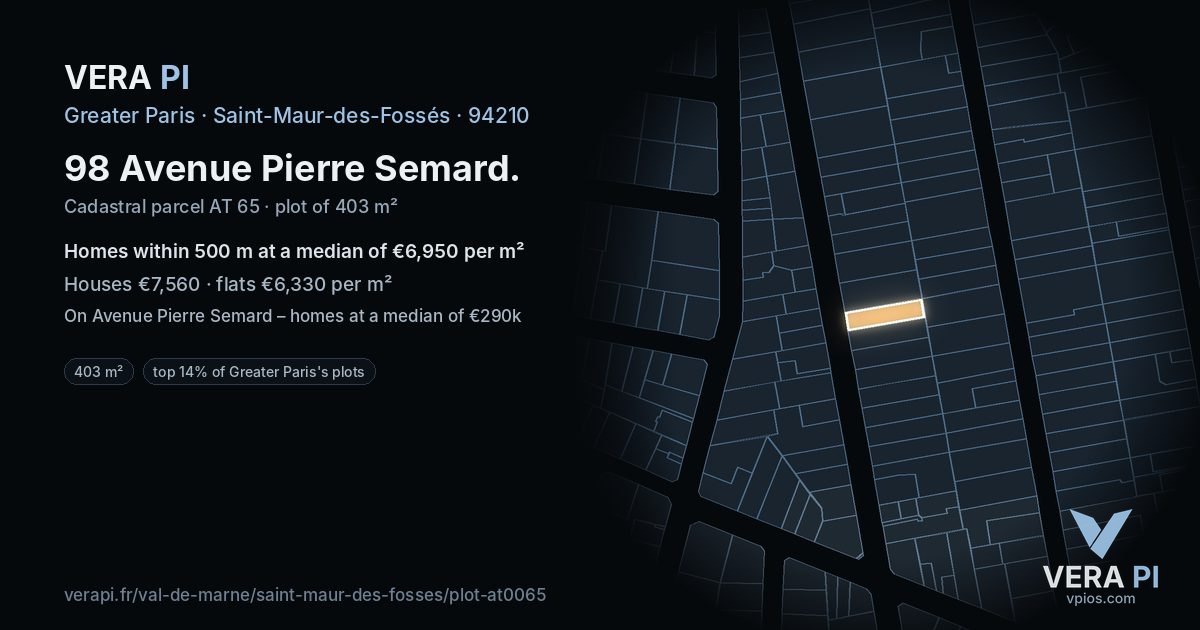 98 Avenue Pierre Semard, Saint-Maur-des-Fossés at night – the plot lit, the parcels around coloured by the prices near them