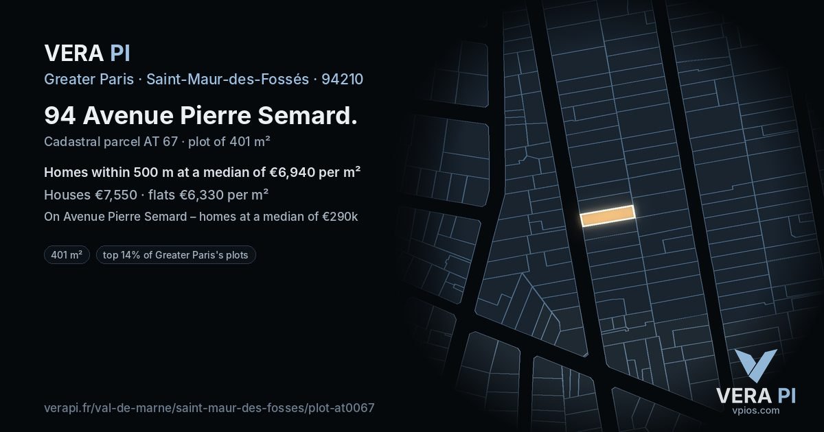 94 Avenue Pierre Semard, Saint-Maur-des-Fossés at night – the plot lit, the parcels around coloured by the prices near them
