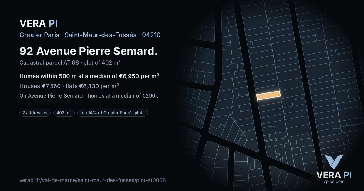 92 Avenue Pierre Semard, Saint-Maur-des-Fossés at night – the plot lit, the parcels around coloured by the prices near them