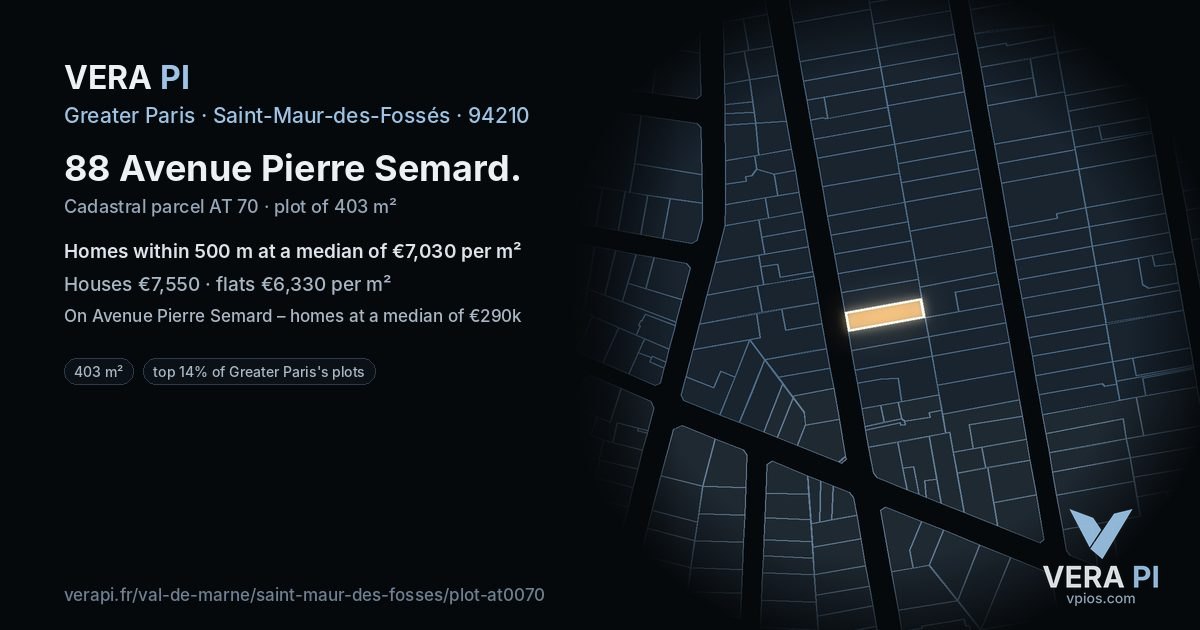 88 Avenue Pierre Semard, Saint-Maur-des-Fossés at night – the plot lit, the parcels around coloured by the prices near them