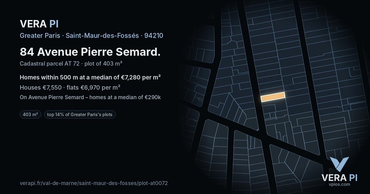 84 Avenue Pierre Semard, Saint-Maur-des-Fossés at night – the plot lit, the parcels around coloured by the prices near them