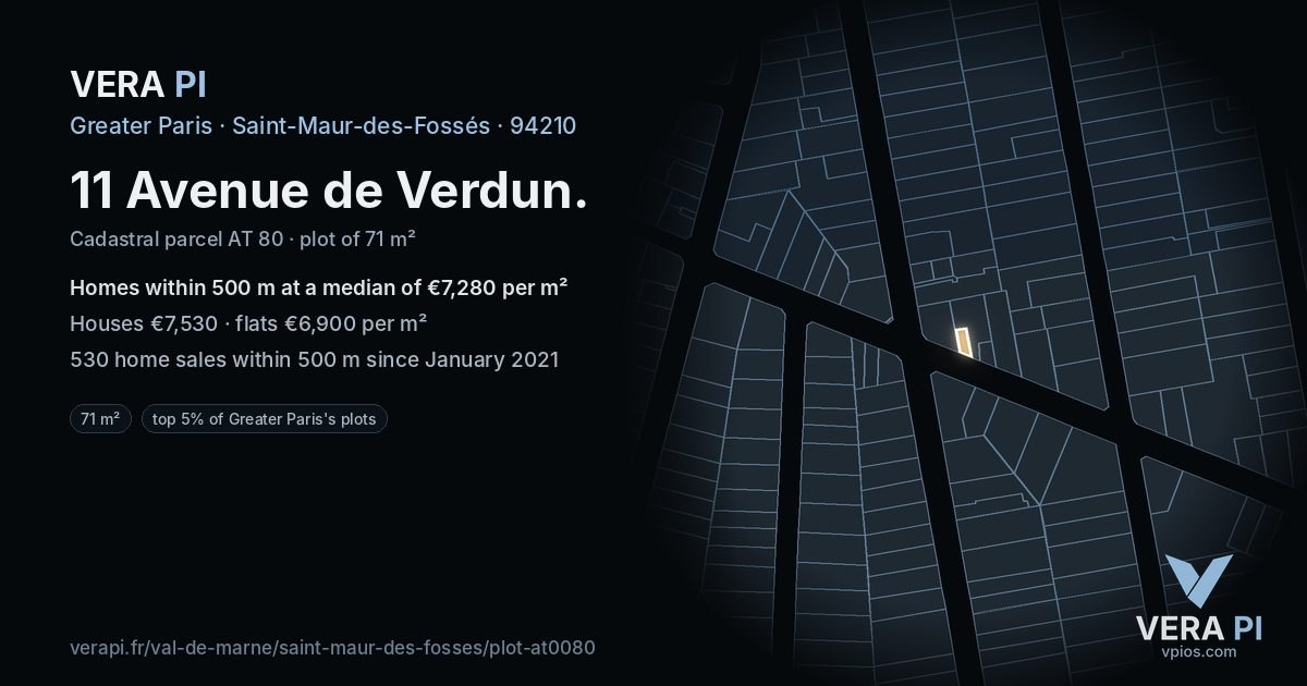 11 Avenue de Verdun, Saint-Maur-des-Fossés at night – the plot lit, the parcels around coloured by the prices near them