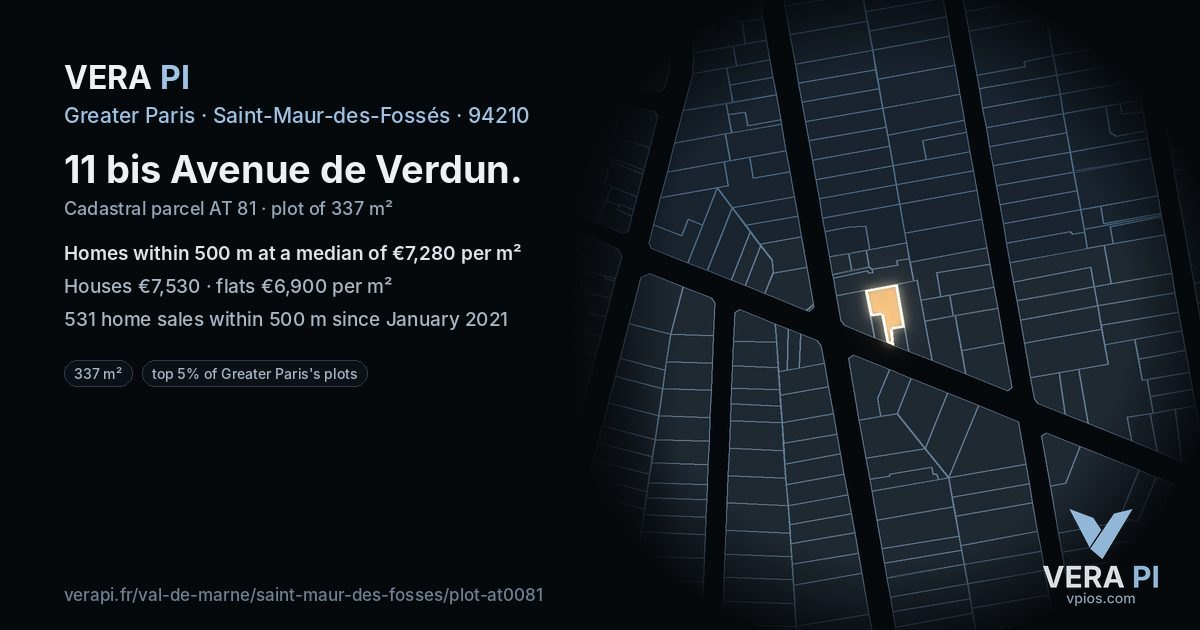 11 bis Avenue de Verdun, Saint-Maur-des-Fossés at night – the plot lit, the parcels around coloured by the prices near them