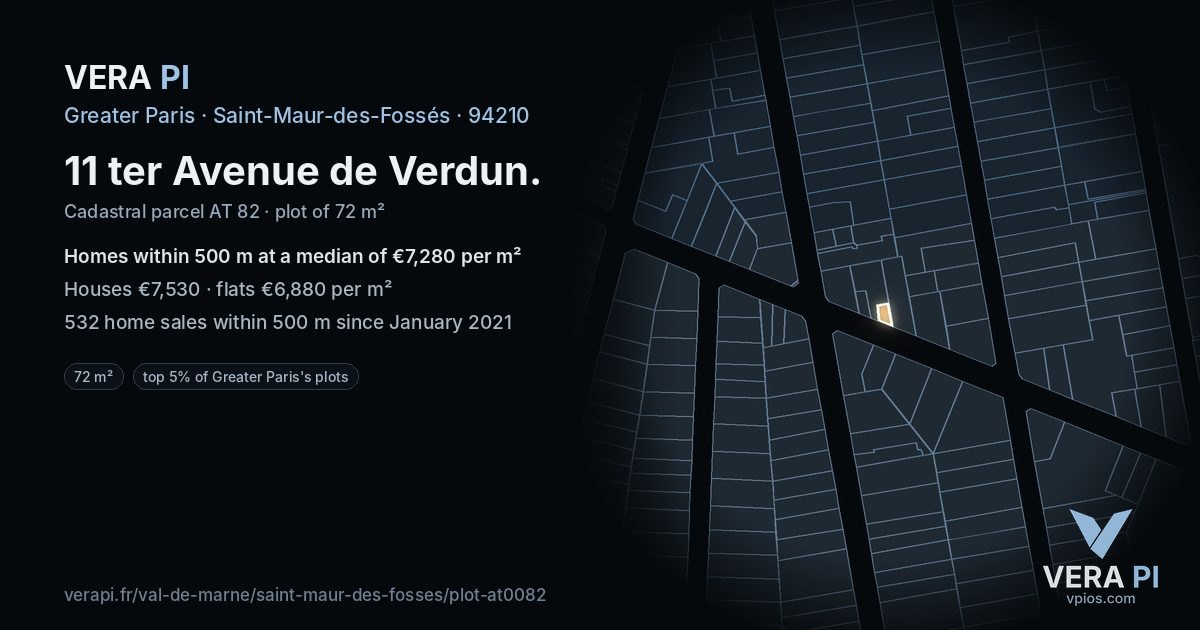 11 ter Avenue de Verdun, Saint-Maur-des-Fossés at night – the plot lit, the parcels around coloured by the prices near them
