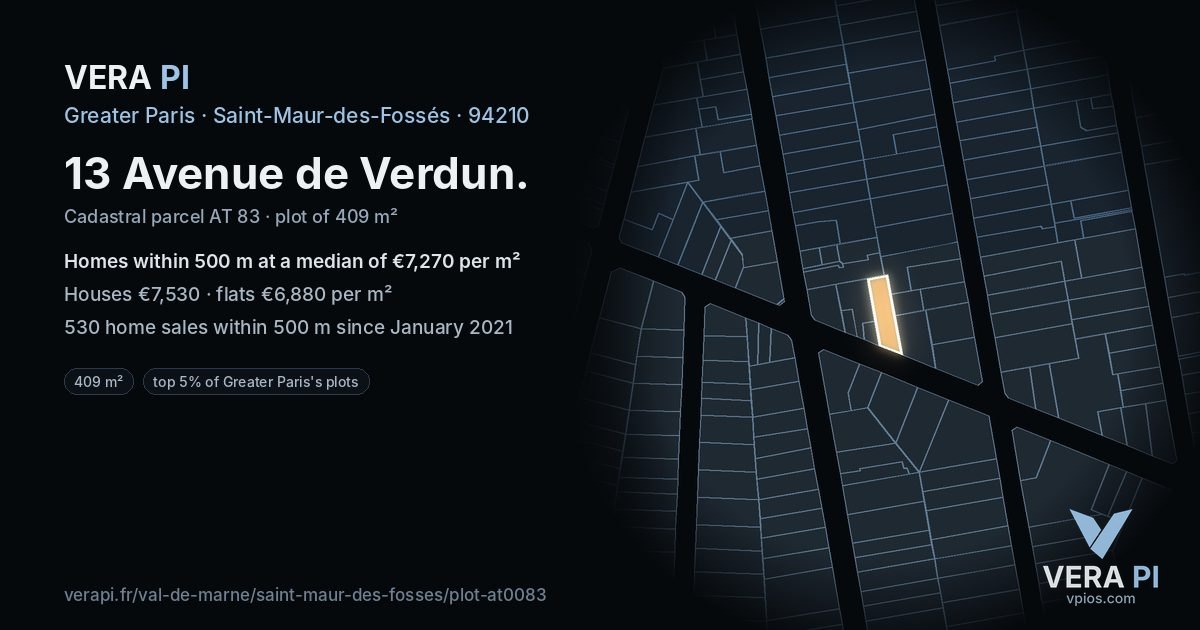 13 Avenue de Verdun, Saint-Maur-des-Fossés at night – the plot lit, the parcels around coloured by the prices near them