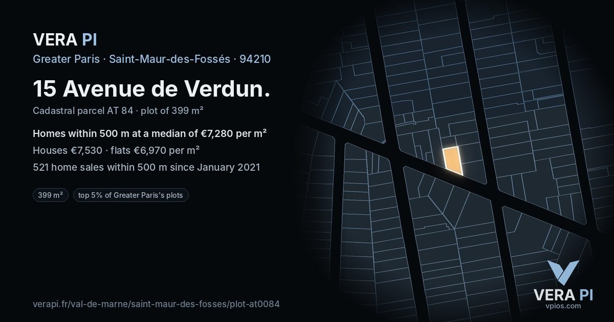 15 Avenue de Verdun, Saint-Maur-des-Fossés at night – the plot lit, the parcels around coloured by the prices near them