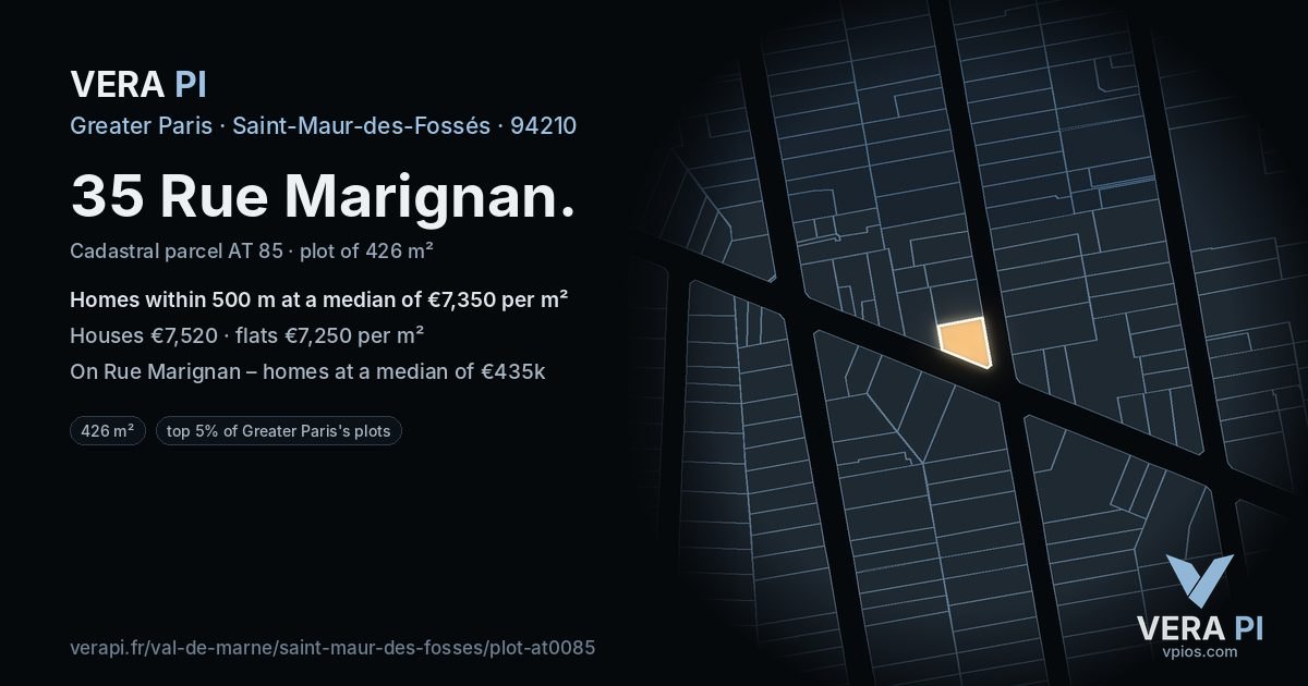 35 Rue Marignan, Saint-Maur-des-Fossés at night – the plot lit, the parcels around coloured by the prices near them