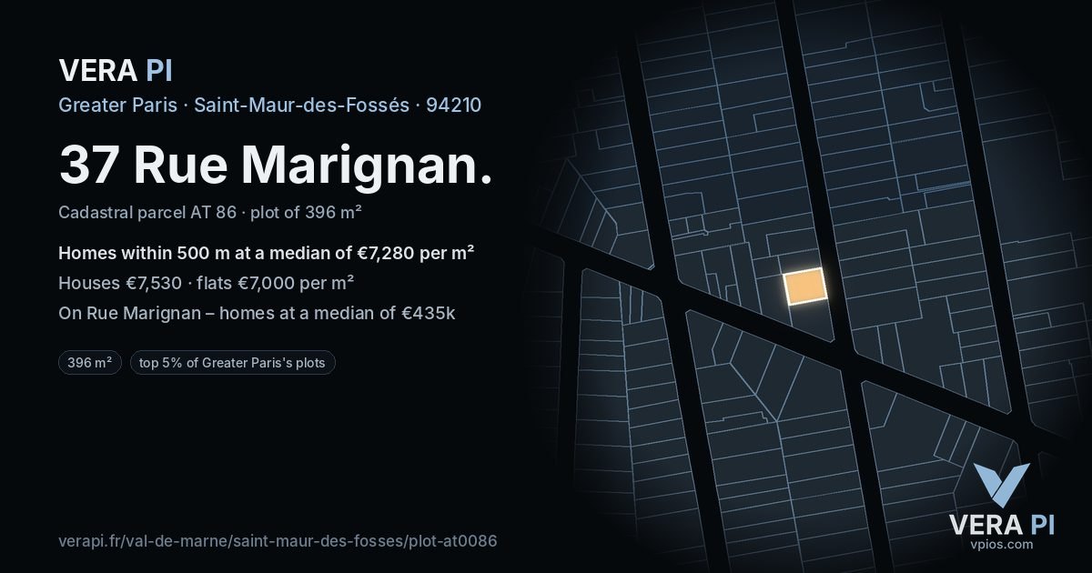 37 Rue Marignan, Saint-Maur-des-Fossés at night – the plot lit, the parcels around coloured by the prices near them