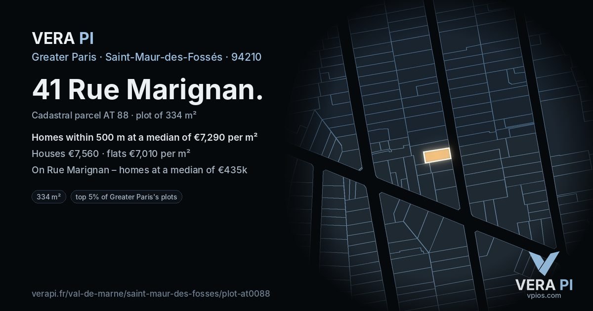 41 Rue Marignan, Saint-Maur-des-Fossés at night – the plot lit, the parcels around coloured by the prices near them