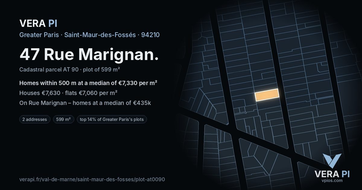 47 Rue Marignan, Saint-Maur-des-Fossés at night – the plot lit, the parcels around coloured by the prices near them