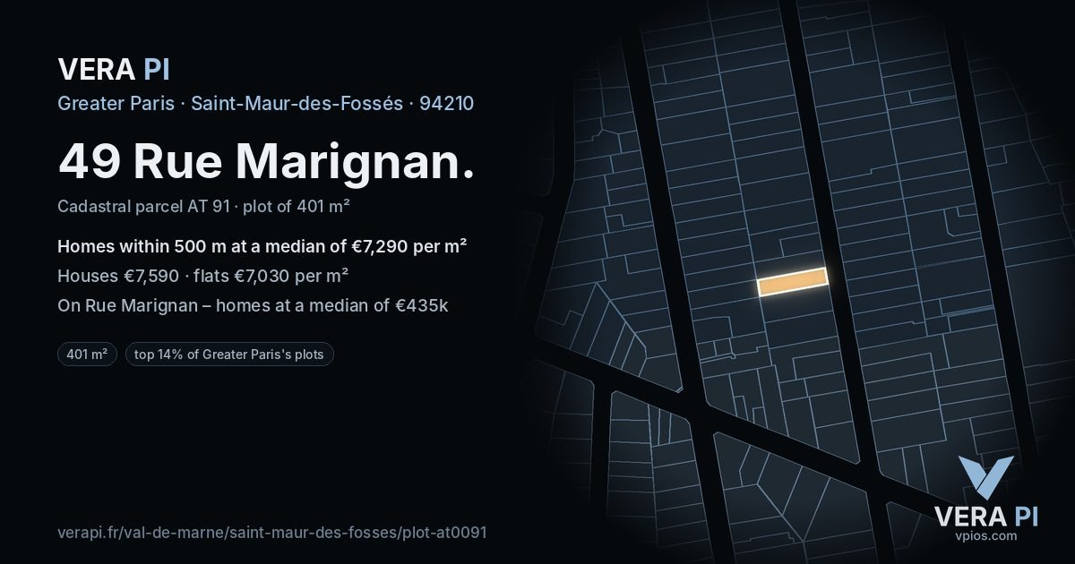 49 Rue Marignan, Saint-Maur-des-Fossés at night – the plot lit, the parcels around coloured by the prices near them