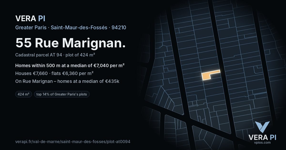 55 Rue Marignan, Saint-Maur-des-Fossés at night – the plot lit, the parcels around coloured by the prices near them