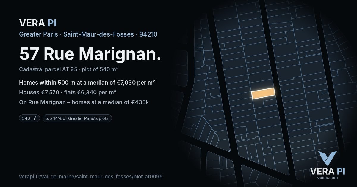 57 Rue Marignan, Saint-Maur-des-Fossés at night – the plot lit, the parcels around coloured by the prices near them